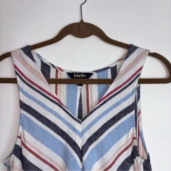 Indigo Rein Women’s Medium Multicolor Striped Mini Dress Linen Blend Boho Fringe - Picture 4 of 10